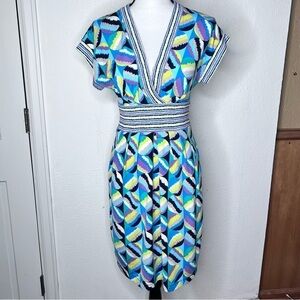 BCBGMAZARIA Cyan combo geometric knit dress